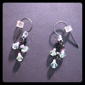 French wire iridescent sea foam dangle earrings.